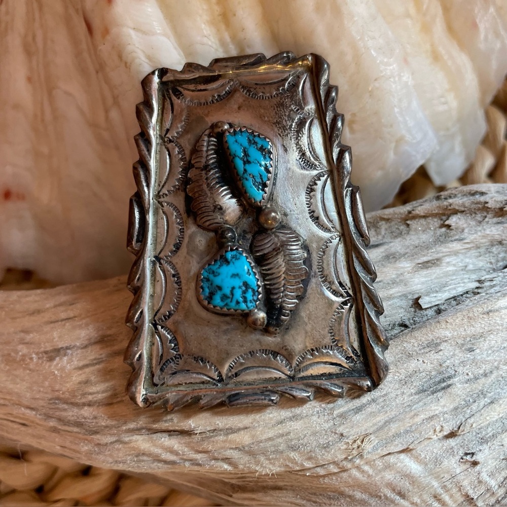 Vintage Native American Turquoise Broach/ Pin Sterling Silver Handmade